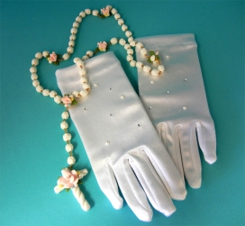 Satin Gloves with Crystals & Pearls